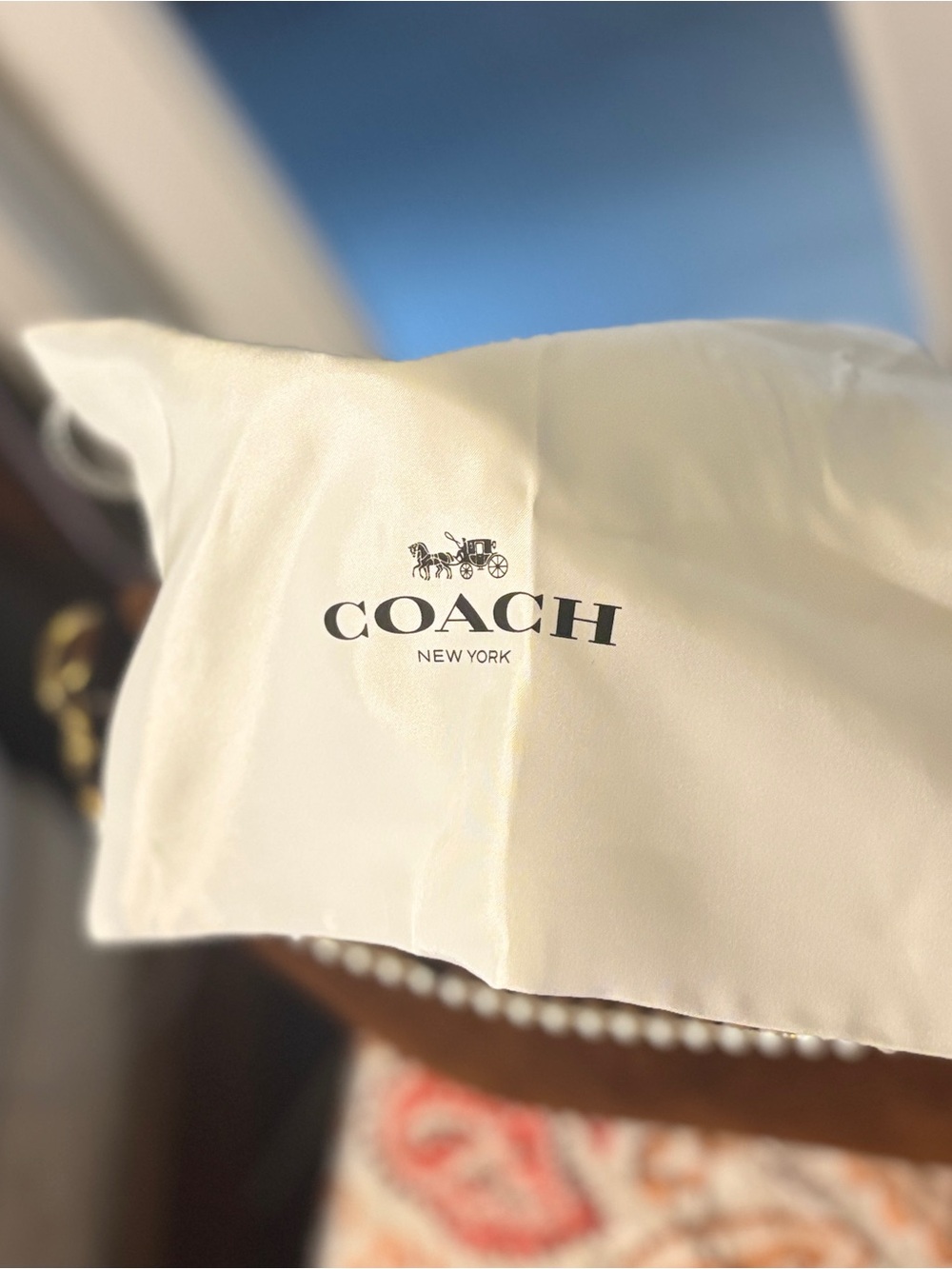 Coach Soft Empire Carryall Bag 40 in Brown Suede Satchel with Pearl Accent Strap - Picture 13 of 15